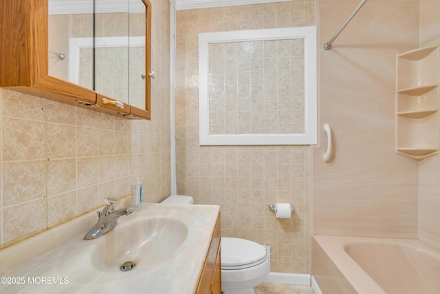 30 N Maplewood Dr, Brick, NJ 08723 - full bath with tile walls, vanity, shower / bath combination, and ornamental molding