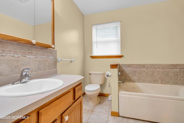 30 N Maplewood Dr, Brick, NJ 08723 - bathroom with a bath, tile patterned floors, backsplash, and vanity