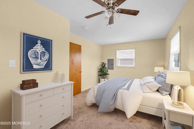 30 N Maplewood Dr, Brick, NJ 08723 - bedroom featuring electric panel, light carpet, and ceiling fan