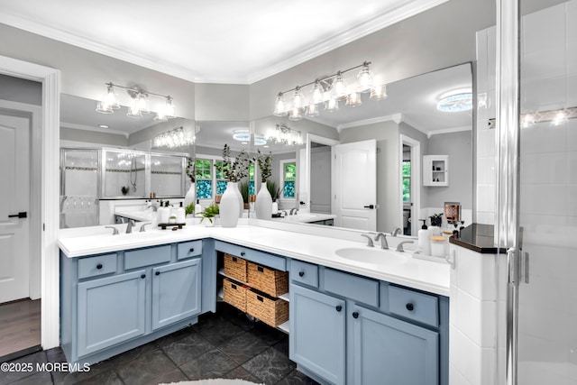 15 Conor Rd, Jackson, NJ 08527 - bathroom featuring vanity, a shower stall, crown molding, and plenty of natural light