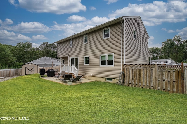 15 Liverpool Ct, Toms River, NJ 08753 - rear view of house featuring a patio area, a fenced backyard, and a storage unit