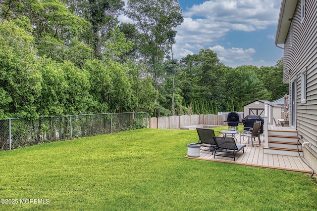 15 Liverpool Ct, Toms River, NJ 08753 - fenced backyard with a shed and a wooden deck