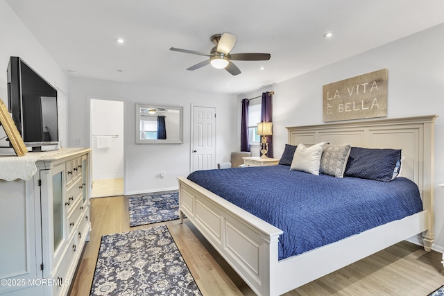 15 Liverpool Ct, Toms River, NJ 08753 - bedroom with light wood-type flooring, a ceiling fan, connected bathroom, and recessed lighting