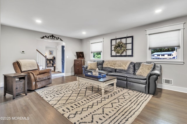 15 Liverpool Ct, Toms River, NJ 08753 - living room with wood finished floors, stairway, and recessed lighting