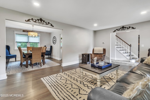 15 Liverpool Ct, Toms River, NJ 08753 - living area with stairs, recessed lighting, wood finished floors, and a chandelier