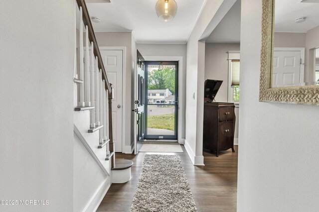 15 Liverpool Ct, Toms River, NJ 08753 - foyer entrance featuring stairway, wood finished floors, and crown molding