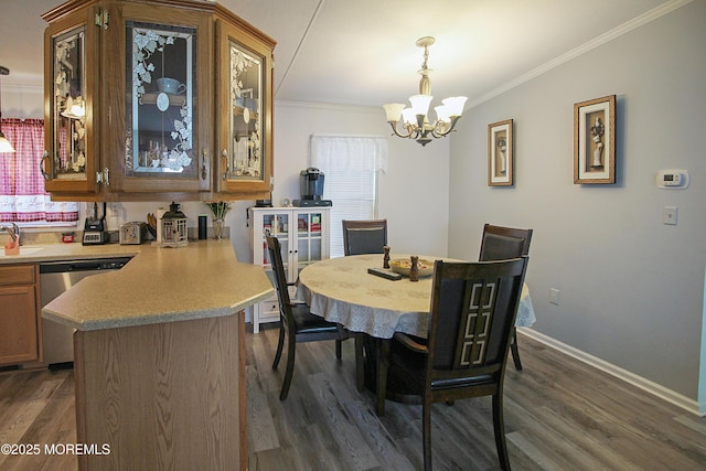 26 Pine Ridge Blvd, Whiting, NJ 08759 - dining room featuring ornamental molding, a chandelier, and dark wood-type flooring