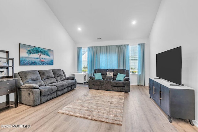 73 Aqueduct Blvd, New Egypt, NJ 08533 - living room featuring high vaulted ceiling, light wood-style floors, and recessed lighting