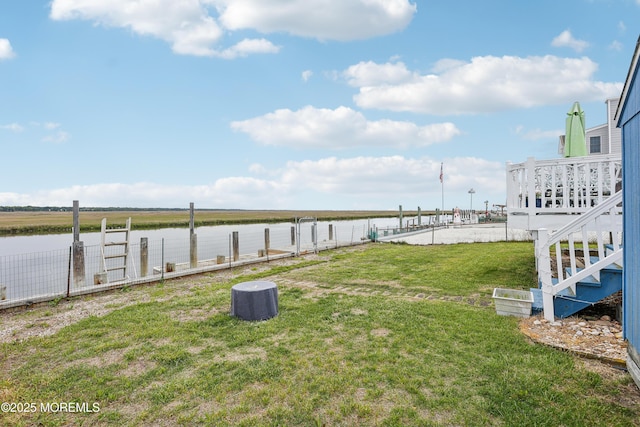 398 Kingfisher Rd, Tuckerton, NJ 08087 - view of green lawn with a water view and stairs