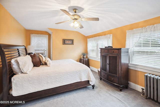 124 Mckinnon St, Piscataway Twp, NJ 08854 - carpeted bedroom with radiator heating unit, ceiling fan, lofted ceiling, and cooling unit