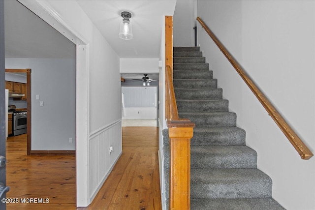 367 Marine St, Tuckerton, NJ 08087 - staircase featuring wood finished floors and a ceiling fan