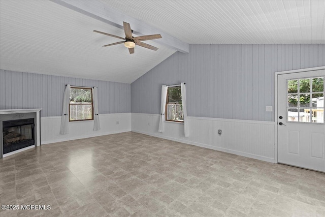 367 Marine St, Tuckerton, NJ 08087 - unfurnished living room featuring ceiling fan, wainscoting, and a fireplace