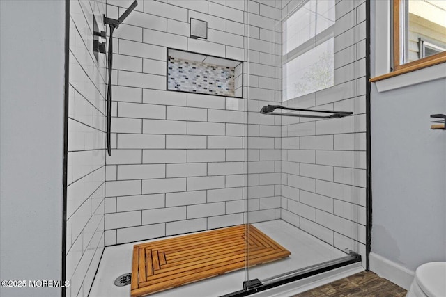 367 Marine St, Tuckerton, NJ 08087 - bathroom with a shower stall and wood finished floors