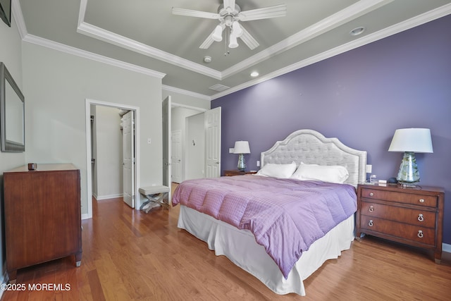 130 Masters Dr, Monroe, NJ 08831 - bedroom featuring a raised ceiling, wood finished floors, crown molding, recessed lighting, and a ceiling fan