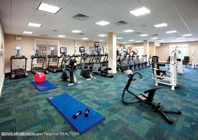 130 Masters Dr, Monroe, NJ 08831 - gym featuring carpet flooring and a drop ceiling