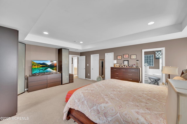 47 Lori St, Monroe, NJ 08831 - bedroom with a raised ceiling, recessed lighting, light carpet, and connected bathroom