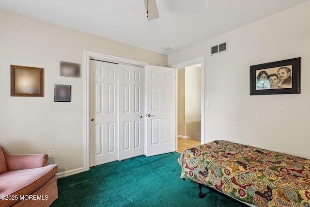404 5th Ave, Spring Lake, NJ 07762 - bedroom with carpet flooring, a closet, and a ceiling fan