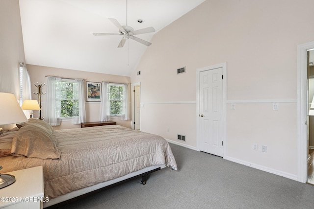 404 5th Ave, Spring Lake, NJ 07762 - carpeted bedroom with high vaulted ceiling and ceiling fan
