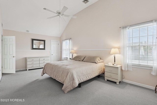 404 5th Ave, Spring Lake, NJ 07762 - carpeted bedroom with multiple windows, high vaulted ceiling, ceiling fan, and a closet