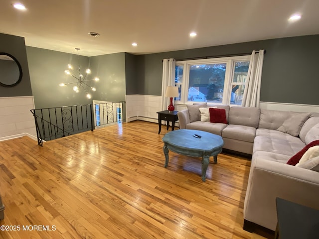 3 Maria Ct, Brick, NJ 08724 - living room featuring a chandelier, light wood-type flooring, wainscoting, and recessed lighting