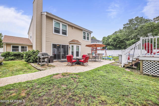 39 Sweet Gum Rd, Howell, NJ 07731 - back of property with a patio area, a chimney, and stairway