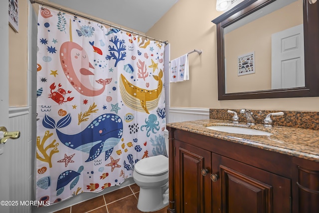39 Sweet Gum Rd, Howell, NJ 07731 - full bath featuring vanity, tile patterned flooring, a wainscoted wall, and a shower with shower curtain