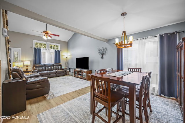 39 Sweet Gum Rd, Howell, NJ 07731 - dining area featuring a chandelier, a ceiling fan, light wood-style flooring, and vaulted ceiling
