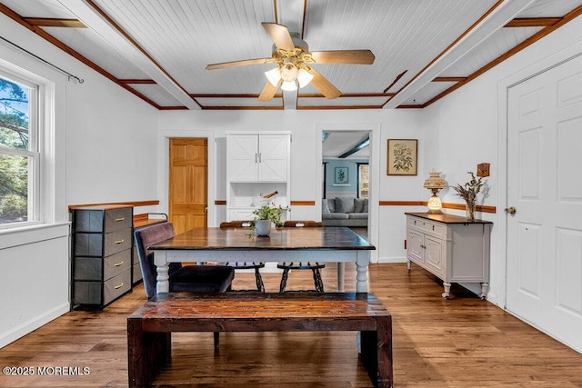 276 Chandler Rd, Jackson, NJ 08527 - dining space featuring ceiling fan, wood ceiling, wood finished floors, and an office area