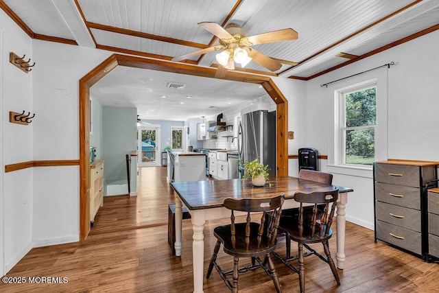 276 Chandler Rd, Jackson, NJ 08527 - dining room featuring a ceiling fan, wood finished floors, and crown molding