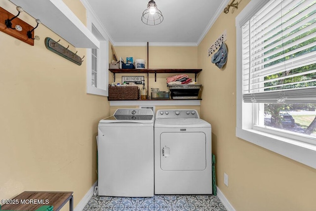 276 Chandler Rd, Jackson, NJ 08527 - laundry room featuring washing machine and dryer and crown molding