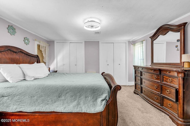 276 Chandler Rd, Jackson, NJ 08527 - bedroom featuring two closets, light colored carpet, and crown molding