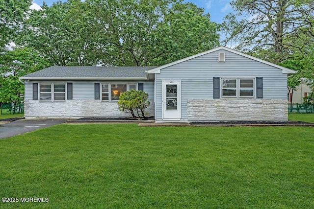 458 Drum Point Rd, Brick, NJ 08723 - ranch-style house with stone siding and a front yard