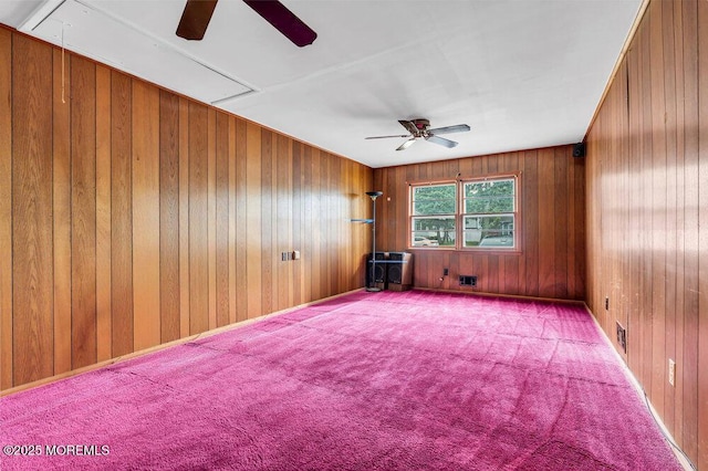 458 Drum Point Rd, Brick, NJ 08723 - carpeted spare room with a ceiling fan, attic access, and wooden walls