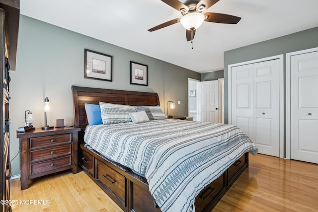 43 Sweet Gum Rd, Howell, NJ 07731 - bedroom featuring light wood finished floors, ceiling fan, and multiple closets