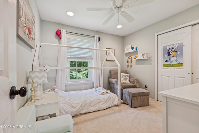 43 Sweet Gum Rd, Howell, NJ 07731 - bedroom with carpet floors, a closet, ceiling fan, and recessed lighting