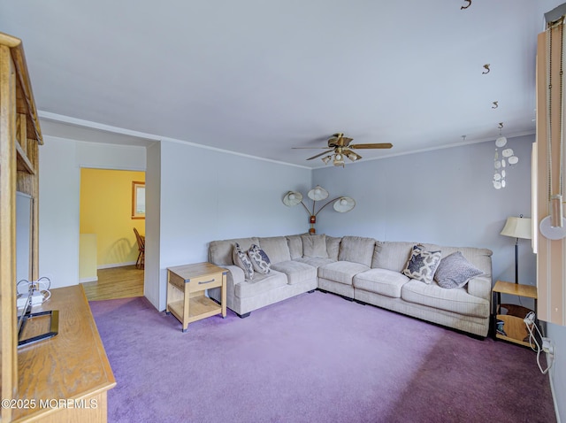 162 Attison Ave, Toms River, NJ 08757 - living room with ceiling fan, carpet flooring, and crown molding