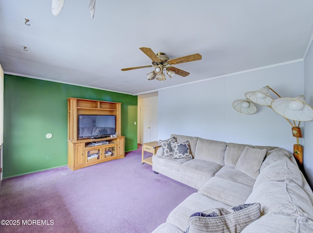 162 Attison Ave, Toms River, NJ 08757 - carpeted living area with a ceiling fan and crown molding