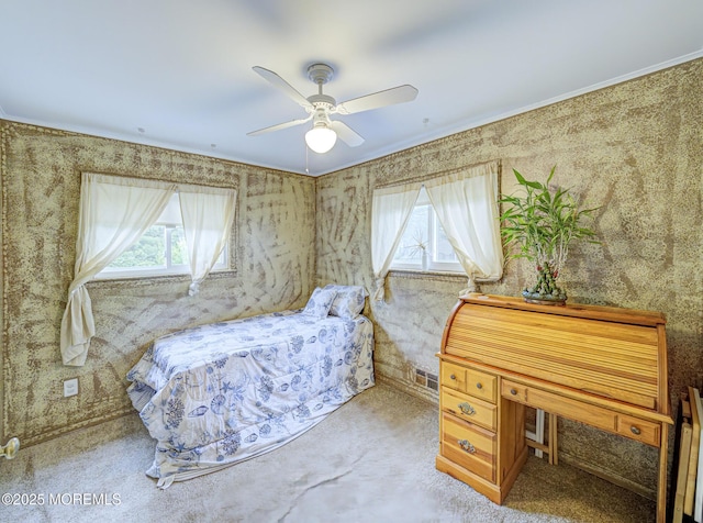 162 Attison Ave, Toms River, NJ 08757 - bedroom with multiple windows, crown molding, a ceiling fan, and carpet flooring