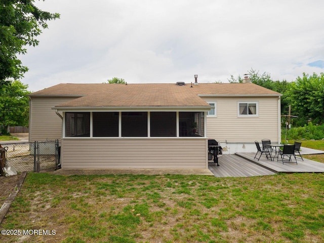 162 Attison Ave, Toms River, NJ 08757 - rear view of property with a sunroom, a deck, a gate, and roof with shingles