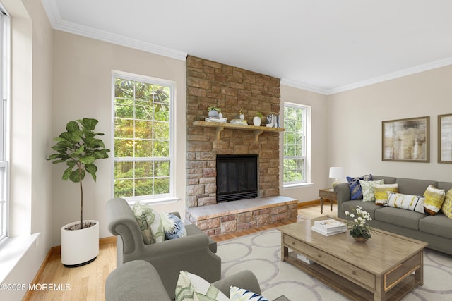 3 Canterbury Ct, Jackson, NJ 08527 - living room featuring ornamental molding, wood finished floors, and a fireplace