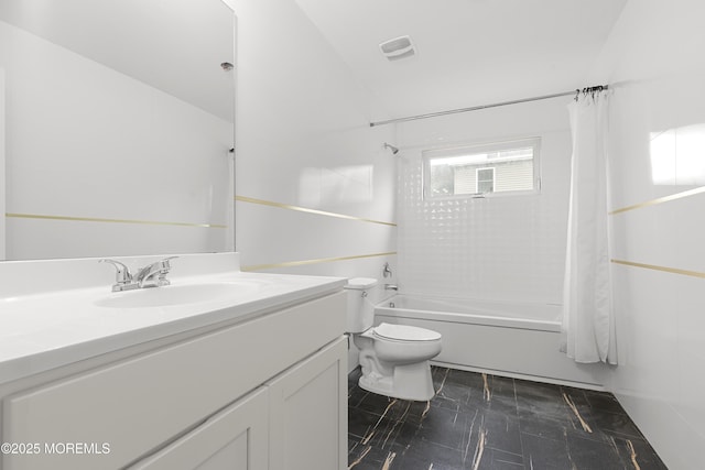 92 Wadsworth Ave, Lakewood, NJ 08701 - bathroom with shower / bath combo with shower curtain, vanity, and marble finish flooring