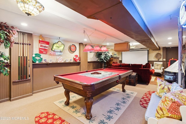 648 Point Ave, Brick, NJ 08724 - recreation room featuring billiards, carpet, recessed lighting, and a wainscoted wall