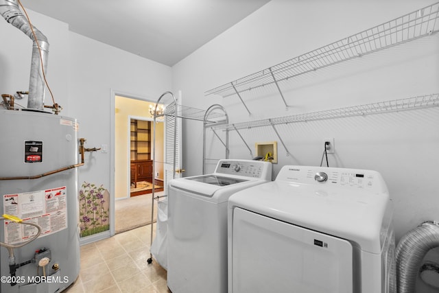 6 Boticelli Ct, Manchester, NJ 08759 - laundry area featuring gas water heater, washing machine and dryer, and a chandelier