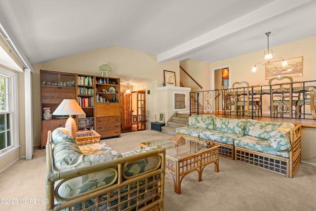 4 Hamilton Hill Rd, Lincroft, NJ 07738 - carpeted living area with lofted ceiling and stairs