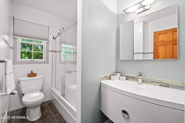 4 Hamilton Hill Rd, Lincroft, NJ 07738 - full bath featuring vanity, shower / bath combination with glass door, tile walls, and tile patterned floors