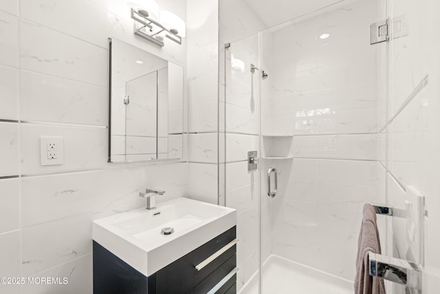 4 Hamilton Hill Rd, Lincroft, NJ 07738 - full bath with vanity, a shower stall, and tile walls
