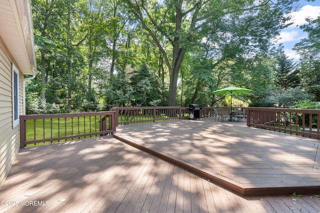 4 Hamilton Hill Rd, Lincroft, NJ 07738 - wooden terrace with outdoor dining area and a grill