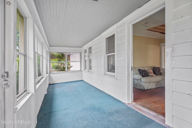 16 Steiner Ave, Neptune City, NJ 07753 - unfurnished sunroom with carpet flooring, wood ceiling, and ornamental molding