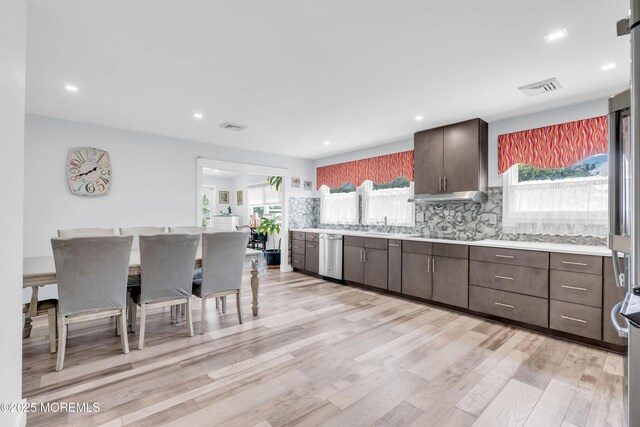 13 Canaries Ct, Toms River, NJ 08757 - kitchen with dishwasher, under cabinet range hood, decorative backsplash, dark brown cabinetry, and recessed lighting