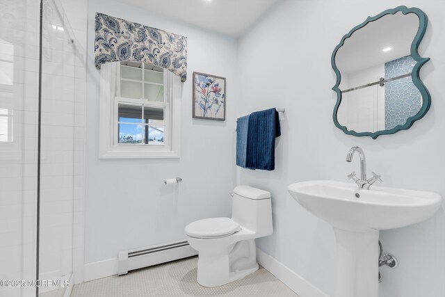 13 Canaries Ct, Toms River, NJ 08757 - full bathroom with a baseboard heating unit, tile patterned floors, and a tile shower